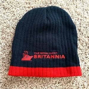 Vintage The Royal Yacht Britannia Beanie Hat Navy Blue Red Embroidered